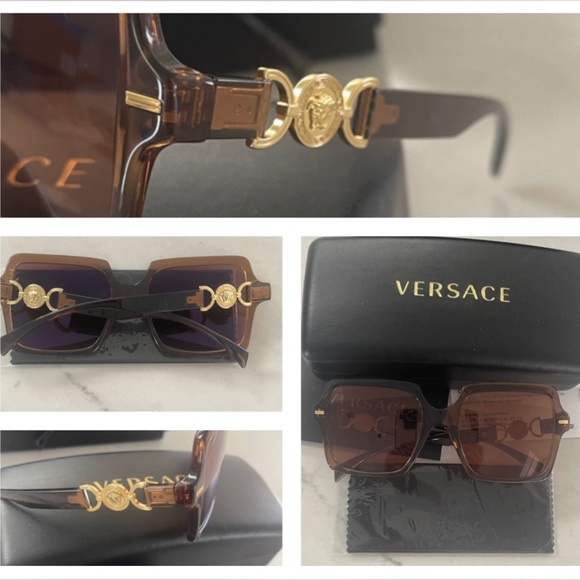 VERSACE LOGO MEDALLIONS FOR A SIGNATURE STATEMENT ON TRANSPARENT BROWN SUNNIES - Picture 8 of 16